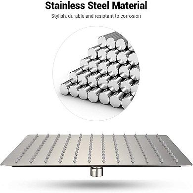 12 Inch Chrome Rain Shower Head, Square Ultra Thin 304 Stainless Steel High Pressure