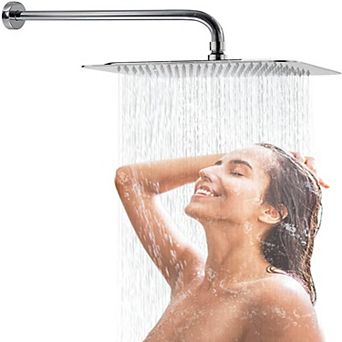 12 Inch Chrome Rain Shower Head, Square Ultra Thin 304 Stainless Steel High Pressure