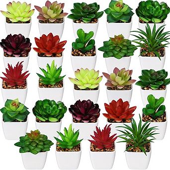 Artificial Succulent Plants in Pots, Mini Faux Indoor Desk Decor