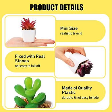 Artificial Succulent Plants in Pots, Mini Faux Indoor Desk Decor