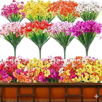 Artificial Outdoor Flowers, UV Resistant Silk Faux Plants for Home & Garden Decor