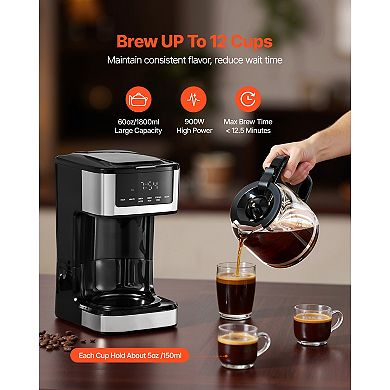 12-Cup Programmable Coffee Maker with Touch Screen, 4-Hour Keep Warm and 2 Brew Styles