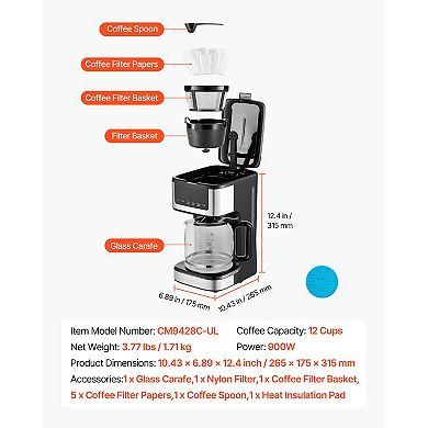 12-Cup Programmable Coffee Maker with Touch Screen, 4-Hour Keep Warm and 2 Brew Styles