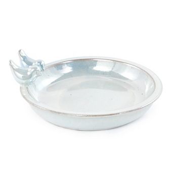 11.8" Handmade Ceramic Bird Bath Bowl with Ornament, Outdoor Garden Décor