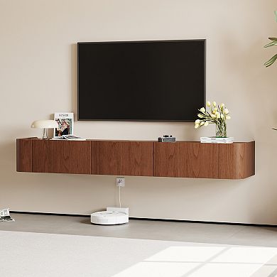 Floating Wood TV Stand Wall Mount Media Cabinet with Storage