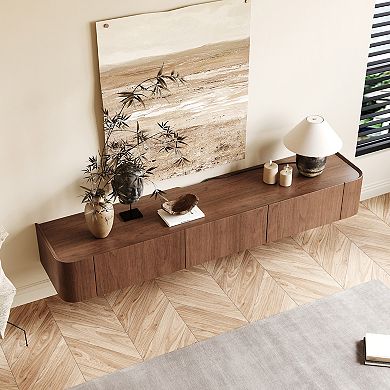 Floating Wood TV Stand Wall Mount Media Cabinet with Storage