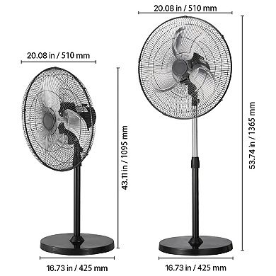 18" Industrial Pedestal Fan, 3-Speed, 4200 CFM, 90° Oscillation, 43"-54" Adjustable Height