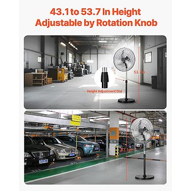18" Industrial Pedestal Fan, 3-Speed, 4200 CFM, 90° Oscillation, 43"-54" Adjustable Height