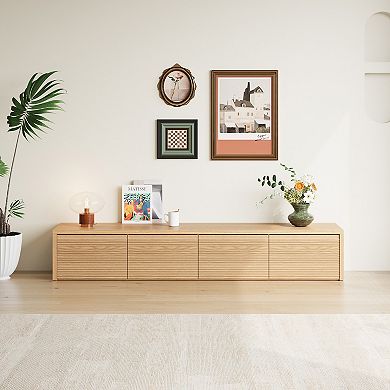 78.74 Inch Light Oak Texture TV Stand, 4 Drawer Modern Minimalist Media Console