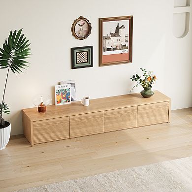 78.74 Inch Light Oak Texture TV Stand, 4 Drawer Modern Minimalist Media Console