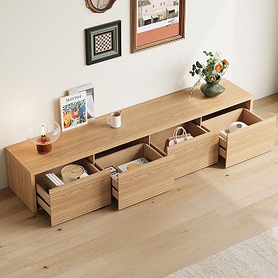 78.74 Inch Light Oak Texture TV Stand, 4 Drawer Modern Minimalist Media Console