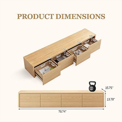 78.74 Inch Light Oak Texture TV Stand, 4 Drawer Modern Minimalist Media Console