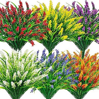 Artificial Lavender & Grass Plants, UV Resistant Faux Outdoor Decor