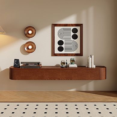 70.87 Inch Floating Wood TV Console, Mid-Century Wall Mounted Media Cabinet