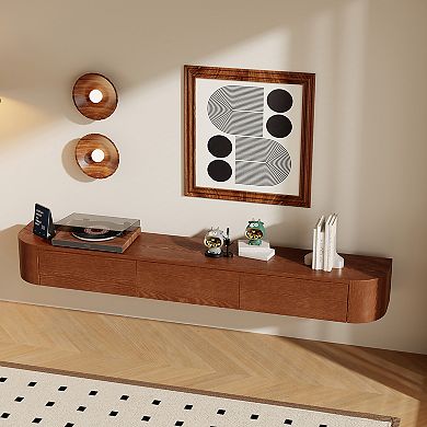 70.87 Inch Floating Wood TV Console, Mid-Century Wall Mounted Media Cabinet
