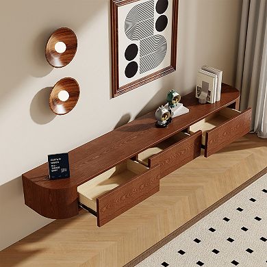 70.87 Inch Floating Wood TV Console, Mid-Century Wall Mounted Media Cabinet