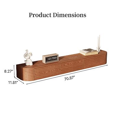 70.87 Inch Floating Wood TV Console, Mid-Century Wall Mounted Media Cabinet