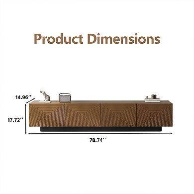 78.74 Inch Walnut Tone Textured TV Stand, 4 Door Modern Media Console with 3D Diagonal Fluted Cabine