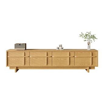 78.7 Inch Natural Oak Tone TV Stand, 4 Cabinet Minimalist Japandi Media Console