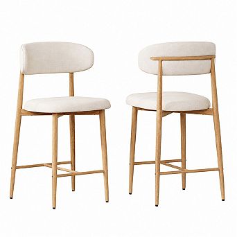 Heybly Modern Upholstered Linen Set of 2 Counter Height Bar Stools, Metal Legs