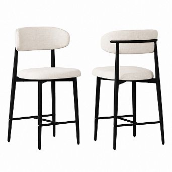Heybly Modern Upholstered Linen Set of 2 Counter Height Bar Stools, Metal Legs