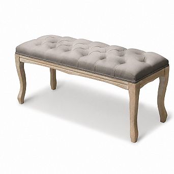 Heybly 43.3" French Vintage Tufted Bedroom Bench with Linen Seat & Carved Wood Legs
