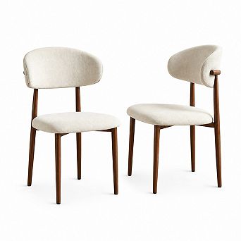 Heybly Modern Farmhouse Linen Dining Chairs Set of 2 with Metal Wood-Look Legs