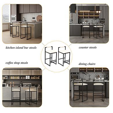 Heybly Set of 2 Faux Leather Counter Height Bar Stools with Metal Frame