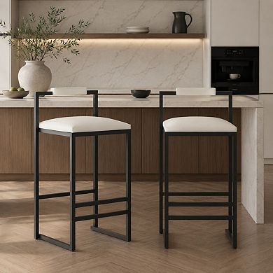 Heybly Set of 2 Faux Leather Counter Height Bar Stools with Metal Frame