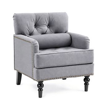 Heybly Tufted Accent Club Chair with Pillow, Upholstered Button, Linen Corduroy