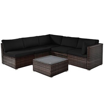 Costway 6 pc Patio Rattan Furniture Set Cushioned Sofa Coffee Table