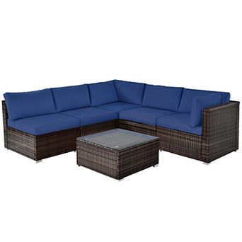 Costway 6 pc Patio Rattan Furniture Set Cushioned Sofa Coffee Table