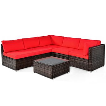 Costway 6 pc Patio Rattan Furniture Set Cushioned Sofa Coffee Table