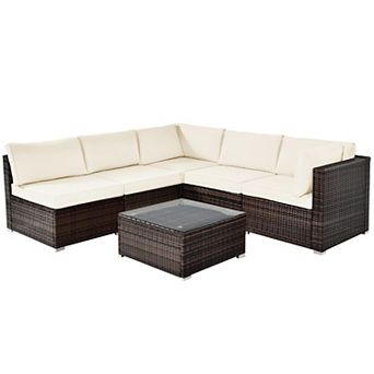 Costway 6 pc Patio Rattan Furniture Set Cushioned Sofa Coffee Table