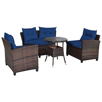 Costway 4 pc Outdoor Patio Rattan Furniture Set Cushioned Sofa Table