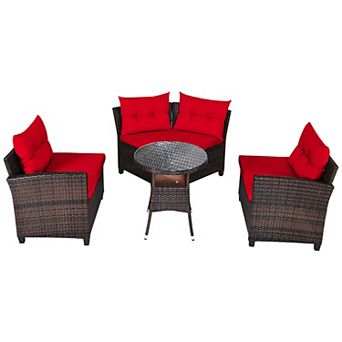 Costway 4 pc Outdoor Patio Rattan Furniture Set Cushioned Sofa Table