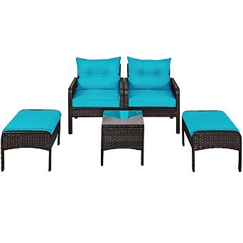 Costway 5 pc Patio Rattan Furniture Set Sofa Ottoman Table Cushioned Yard