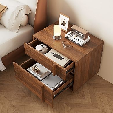Wooden 2 Drawer Nightstand, Mid-Century Modern Bedside Table
