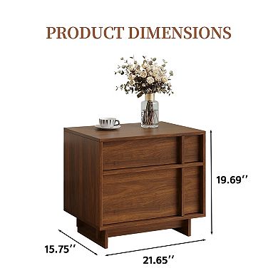 Wooden 2 Drawer Nightstand, Mid-Century Modern Bedside Table