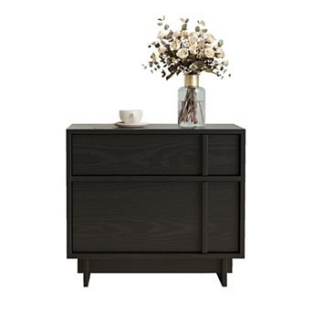 Wooden 2 Drawer Nightstand, Mid-Century Modern Bedside Table
