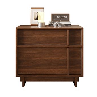 Wooden 2 Drawer Nightstand, Mid-Century Modern Bedside Table