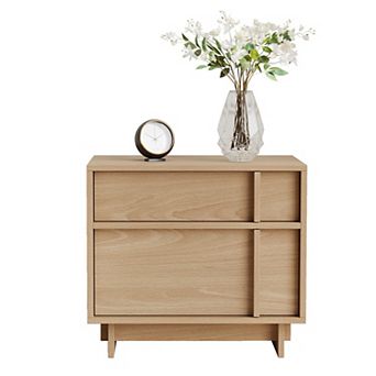 Wooden 2 Drawer Nightstand, Mid-Century Modern Bedside Table