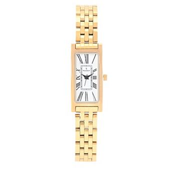Peugeot Women's 35x18mm 14K Gold-Plated Rectangular Roman Numeral Stainless Steel Watch