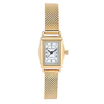 Peugeot Women's Vintage 14K Gold-Plated Rectangular Small Face Watch with Gold Mesh Bracelet