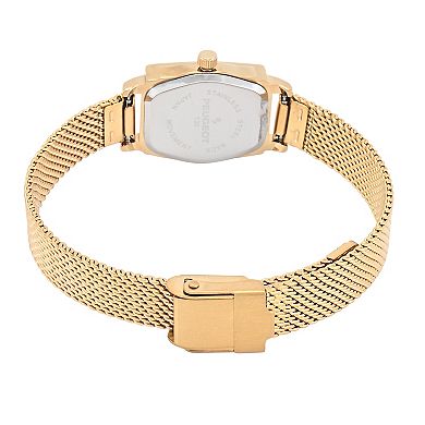 Peugeot Women's Vintage 14K Gold-Plated Rectangular Small Face Watch with Gold Mesh Bracelet