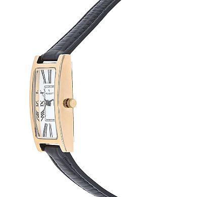 Peugeot Women's 35x18mm 14K Gold-Plated Rectangular Roman Numeral Watch with Leather Strap