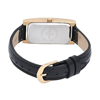 Peugeot Women's 35x18mm 14K Gold-Plated Rectangular Roman Numeral Watch with Leather Strap