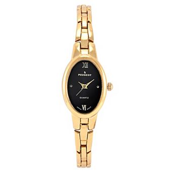 Peugeot Women's 14K Gold-Plated Black Dial 30x25mm Oval Dial Link Bracelet Watch