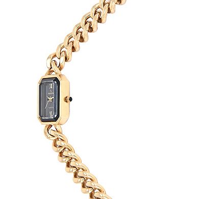 Peugeot Women's 14K Gold-Plated Rectangular Black Dial Link Bracelet Watch
