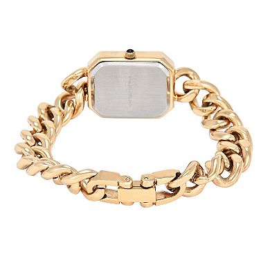 Peugeot Women's 14K Gold-Plated Rectangular Black Dial Link Bracelet Watch